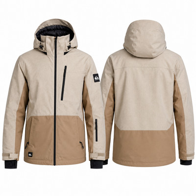 Quiksilver Stretch Sz. M Hooded Ski Snow Jacket BeigeTan Full Zip Insulated NWOT