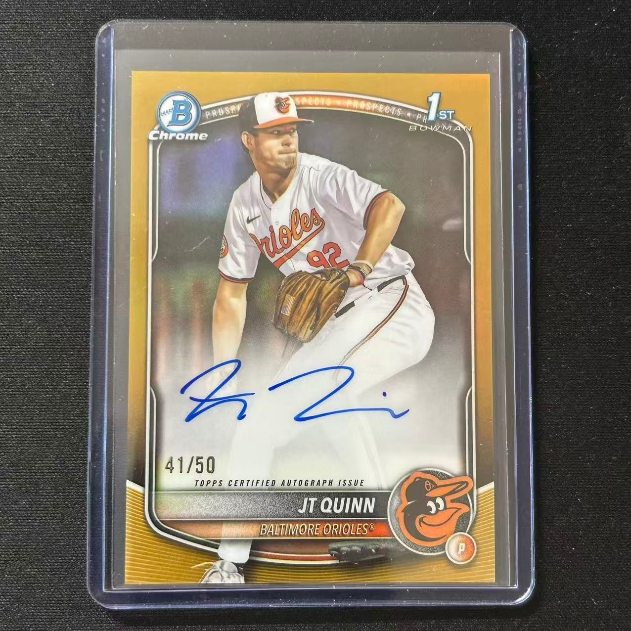 🔥AL 2025 BOWMAN DRAFT BASEBALL PROSPECT 1ST CHROME AUTO GOLD /50 JT QUINN