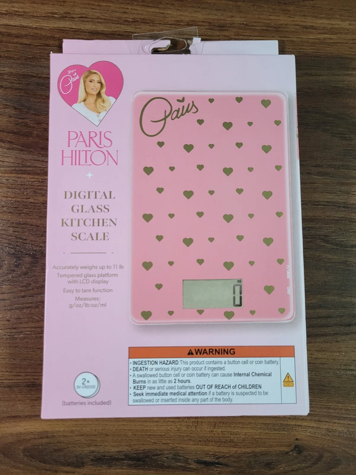 New Paris Hilton Digital Glass Kitchen Scale LCD Display Pink Gold Hearts