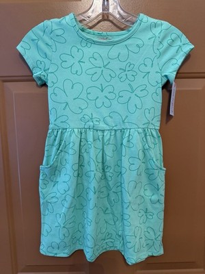 Cat & Jack Girls  Green Shamrock Clover Dress Size Small (6/7) NWT St. Patrick s