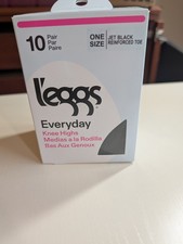 L'eggs Everyday Knee High Stockings 10 Pairs One Size Jet Black Reinforced Toe