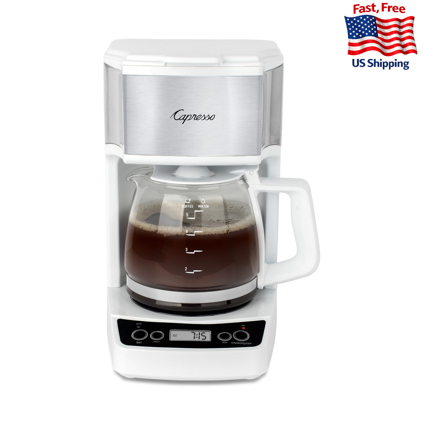 Capresso 5-Cup Mini Drip Coffee Maker, White &ndash; Fast Brew, No Bitter Taste
