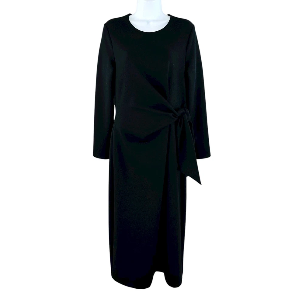 Женское платье миди Nordstrom размер M пуловер завязанная талия с длинным рукавом черное - Изображение 2 из 4