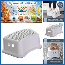 Kids Step Stool Non-Slip Base Contoured Design Potty Trainer Sink Use Gray Dots
