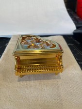 24K Gold-Plated Grand Piano Trinket Box with Crystals. Vintage 1990s Luxury Keep