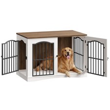 39.4 Inch Wooden Dog Crate Heavy Duty Kennel with 3 Doors for Med/Large Dogs