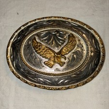 Vintage Western Belt Buckle Eagle Gold Silver Tone Ornate Cowboy Rodeo Patriotic