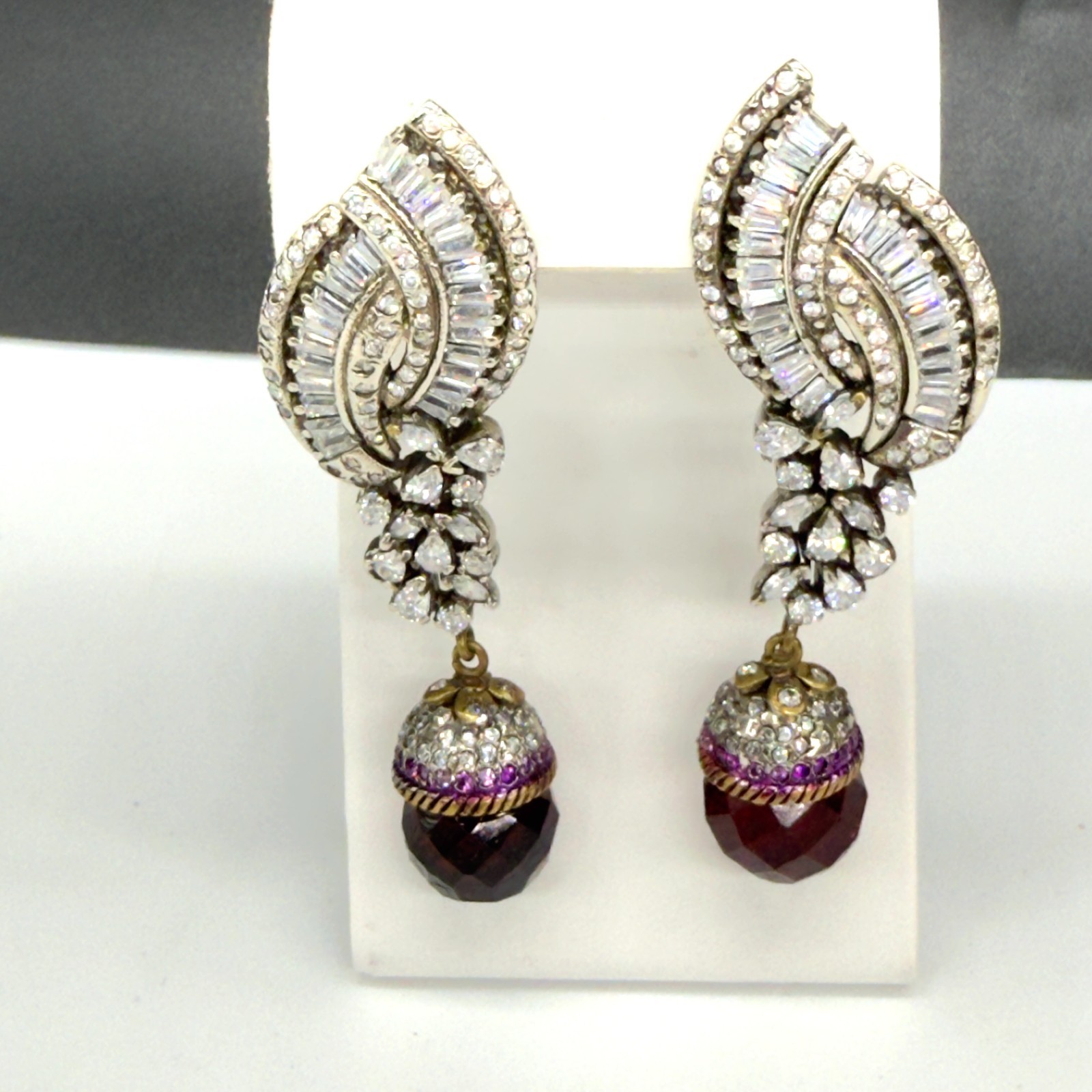 Vintage Dangle Earrings Statement Clear Rhineston… - image 1