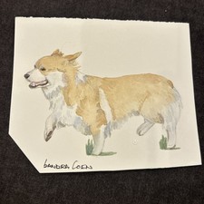 Welsh Corgi Original Watercolor by UK Artist Sandra Coen. 6 X 5