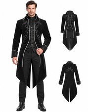 Mens Renaissance Pirate Halloween Costume Vampire Jacket Tailcoat L, Black