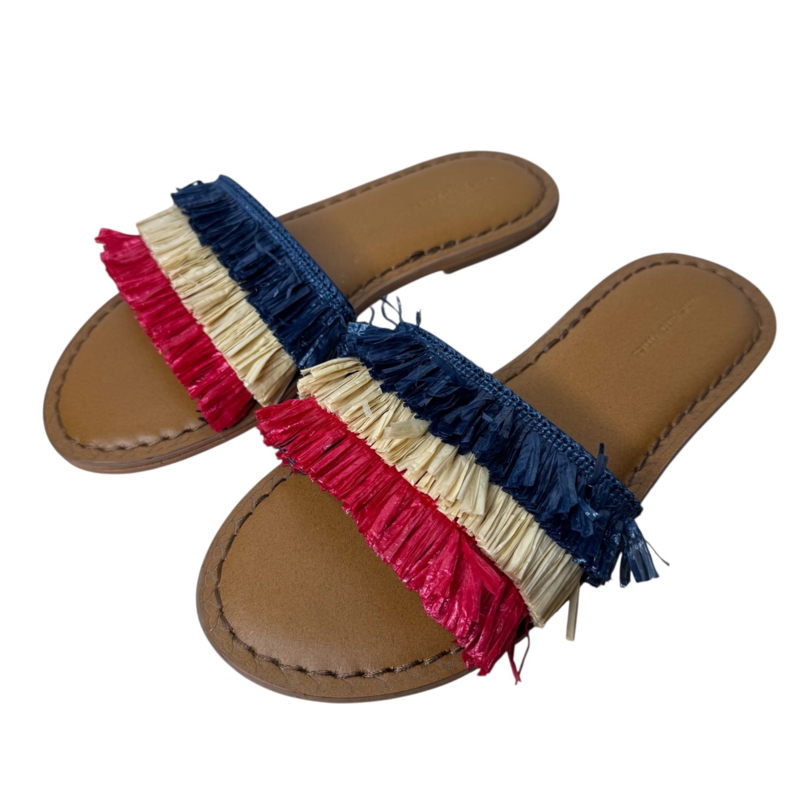 Vineyard Vines Layered Straw Fringe Sandals Red White Blue Women’s Size 7