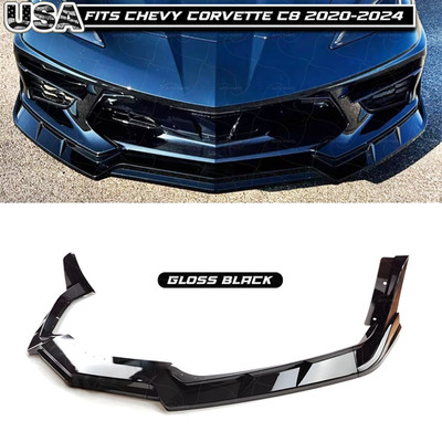 Front Bumper Lip Splitter For Chevy Corvette C8 Stingray Z51 2020-2024 V2 Style