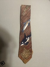 Vintage World Wildlife Find Silk Tie, Turtle, Dolphin, Crocodile, Orca