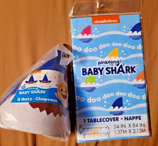 new pinkfong BABY SHARK BIRTHDAY PARTY SUPPLIES LOT hats tablecover/tablecloth