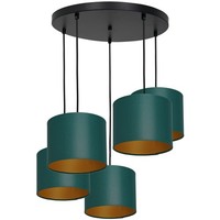 Pendelleuchte Esszimmer Petrol Gold Stoff Metall 58 Cm E27 HäNgelampe Blendarm