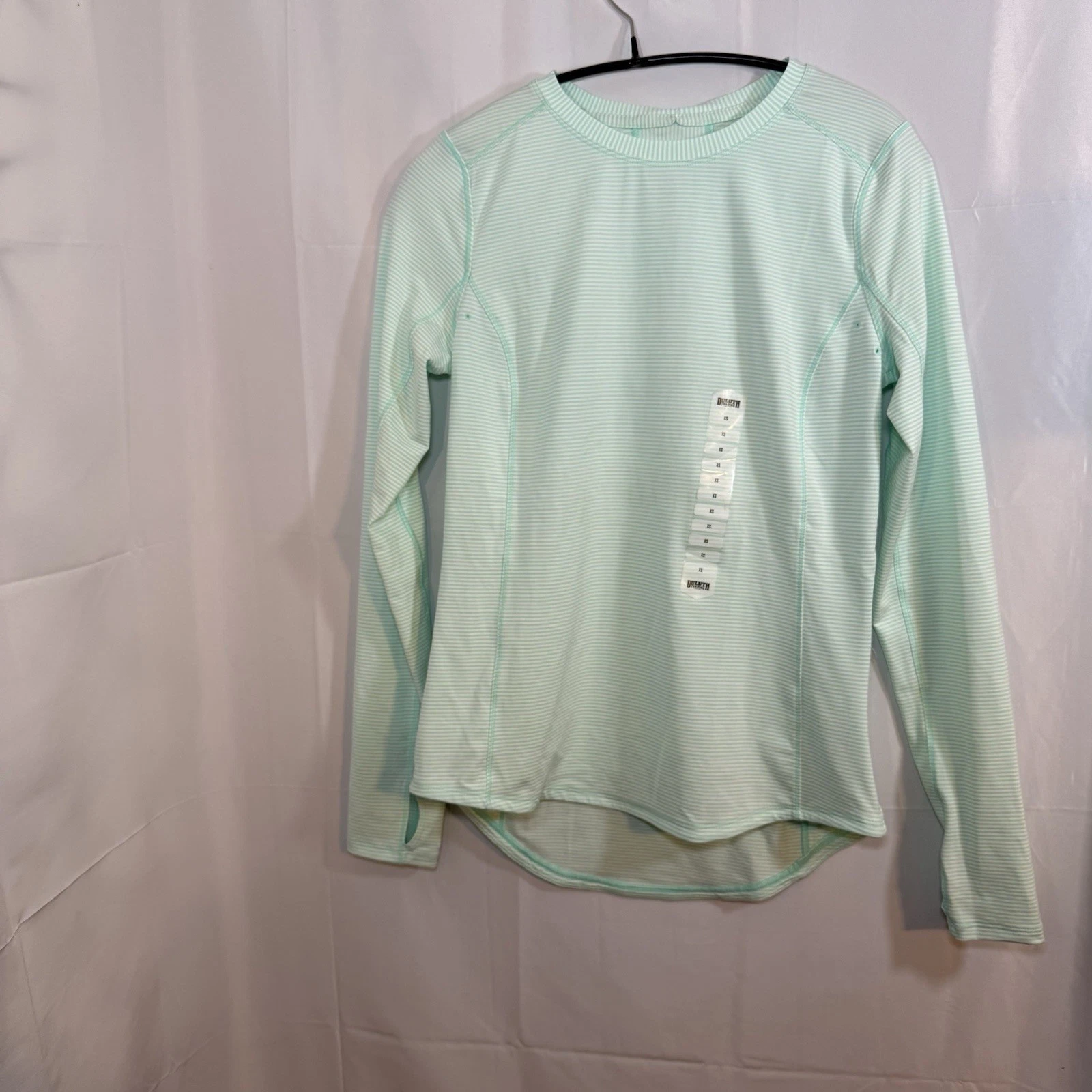 Duluth Trading Pier Genius Long Sleeve Sun Shirt Womens XS NWT Green/White Strip