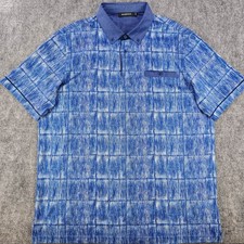 Bugatchi Polo XL Blue Check Short Sleeve Button Down Cotton Vibrant