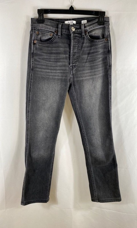 RE/DONE Women's Black Faded Originals High Rise Ankle Crop Jeans Sz 27