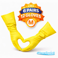 Medium - 6 Pairs - Yellow Kitchen Cleaning Dishwashing Nitrile Reusable Gloves