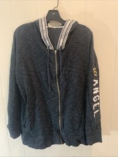 XL Victoria Secret Black/Gray Zip Up Hoodie VS ANGEL Print On Sleeve