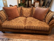 Traditional Brown Paisley & Striped Sofa Set, Two-Piece, Wood Frame, Cushions