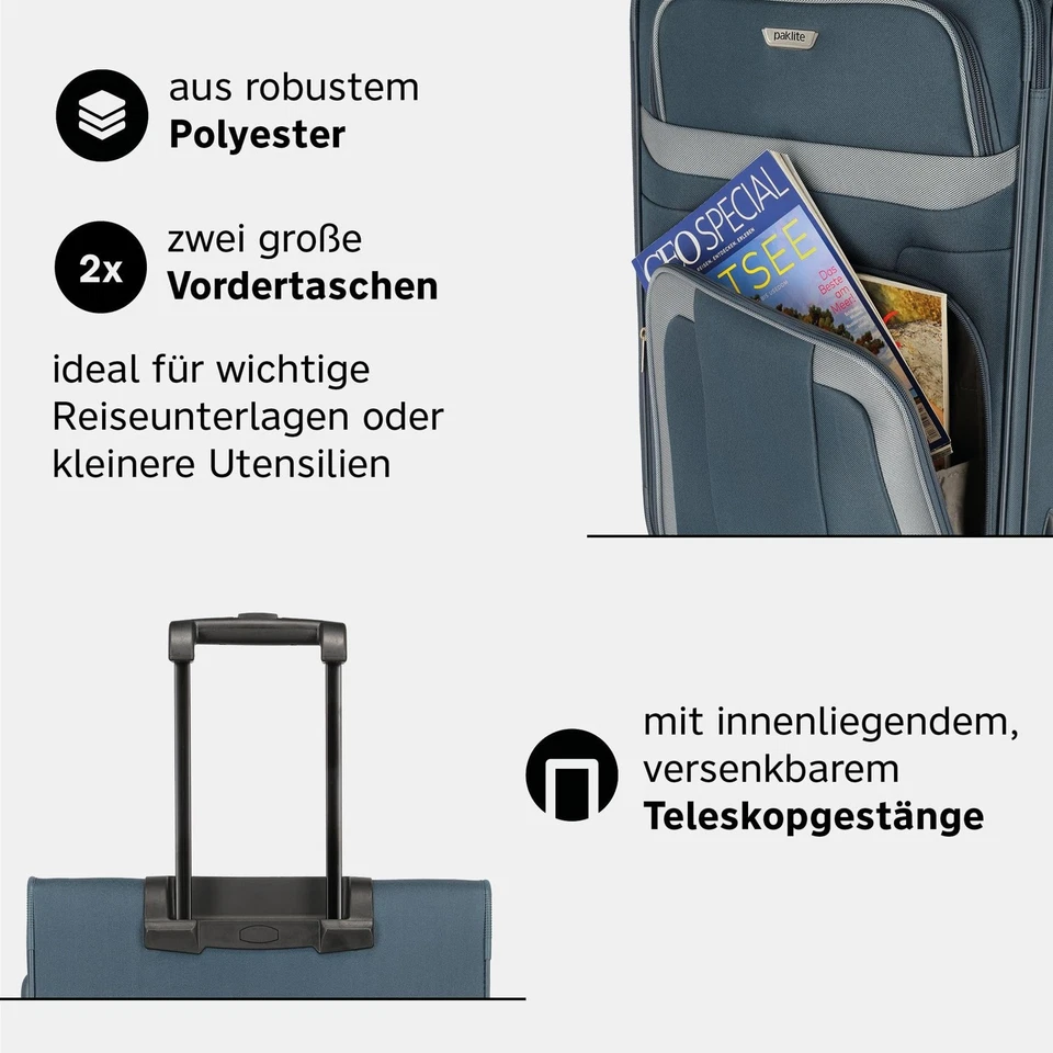 Reisekoffer mit 2 Rollen, Rollkoffer mittelgroß, Orlando, klassischer Weichsc... - Bild 3 von 4