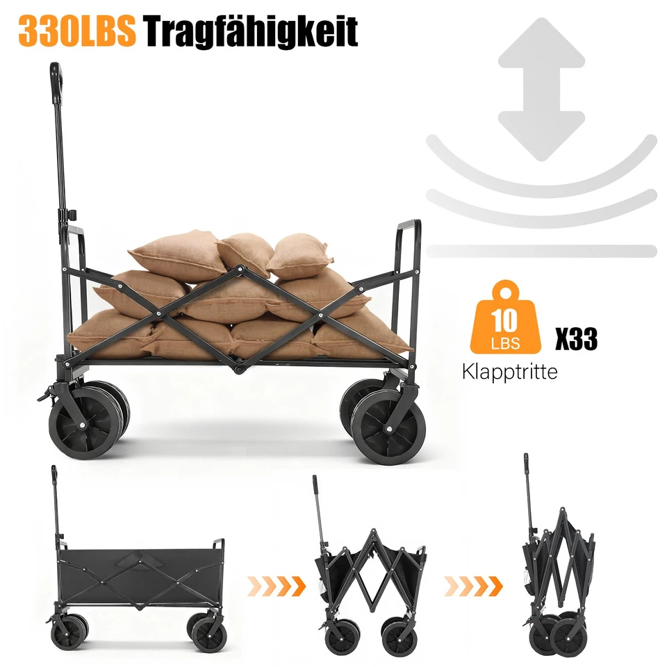 260KG Bollerwagen Faltbar Offroad Transportwagen Handwagen-Strandwagen Schwarz - Bild 4 von 4