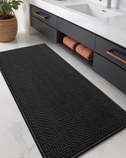 Color Geometry 24"x59" Black Chenille Non-Slip Denser Pile Large Bathroom Rug