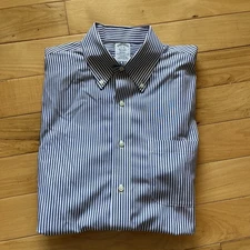 Brooks Brothers 15 - 35 Regent Non Iron Long Sleeve Button Shirt Blue Stripe