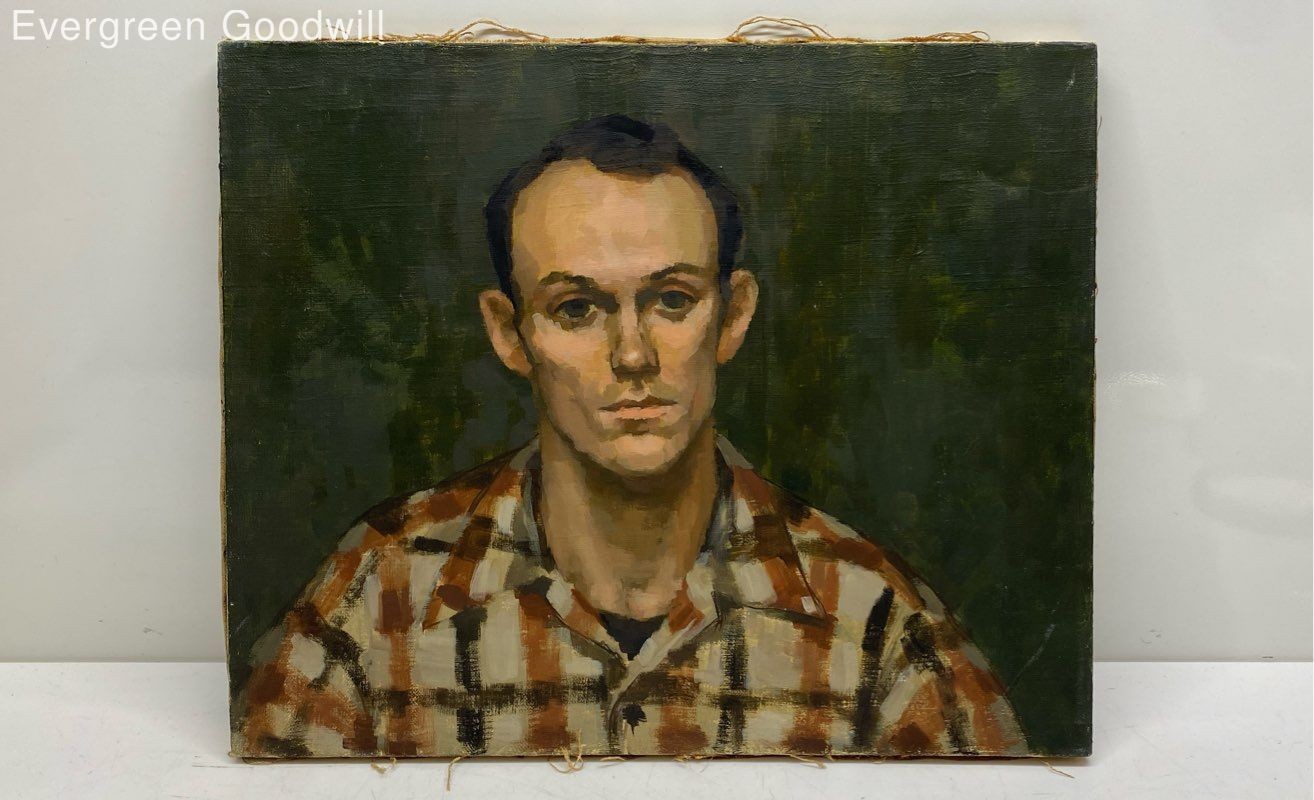 Portrait of Man in Plaid Shirt 18x22 Inch Oil on Canvas