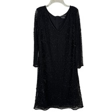 Pisarro Nights V Neck Cocktail Dress Beaded Mesh Sz 6 READ Formal 3/4 Sleeve