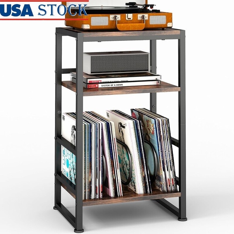 3-Tier Vinyl Record Player Stand Album Storage End Table Living Room Bedroom New