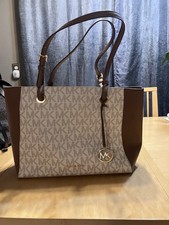 Michael Kors Brown Logo Shoulder Tote Gold Hardware Bag Charm