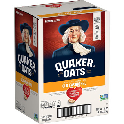 Quaker Old Fashioned Rolled Oats, Non GMO Project Verified, Two 64Oz Bags in Box