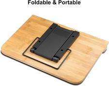 Bamboo Book Stand, Large Book Holder with 6 Adjustable Height, Foldable Cookb...