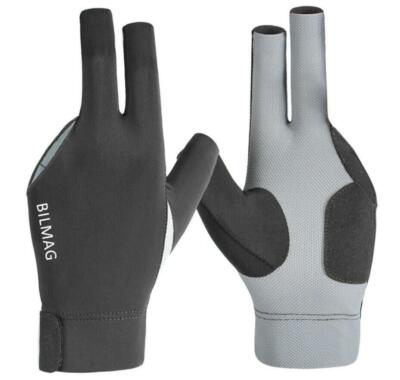Billiard Glove, BILMAG, 3-Finger, Black Grey, Spandex Elastane Pool Snooker
