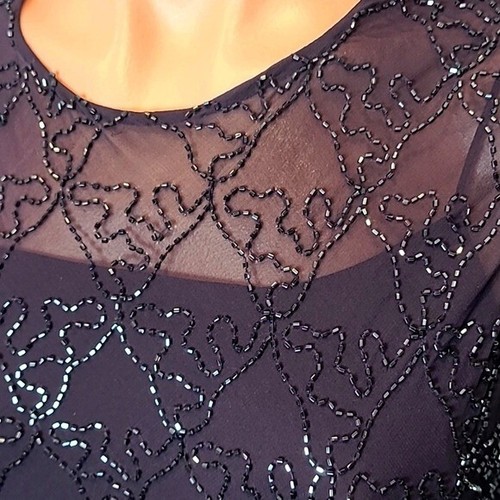 Tahari Silk Beaded Embroidered Gown Dress Sz 8 Goth Fairy Purple Hoco Formal - Picture 4 of 10