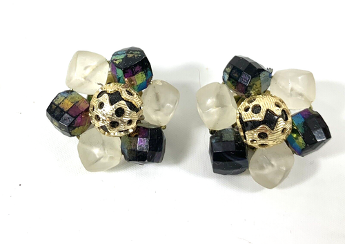 3 Pairs of Vintage Earrings Womens Cluster Clip On Jewelry Blue White - Picture 4 of 9