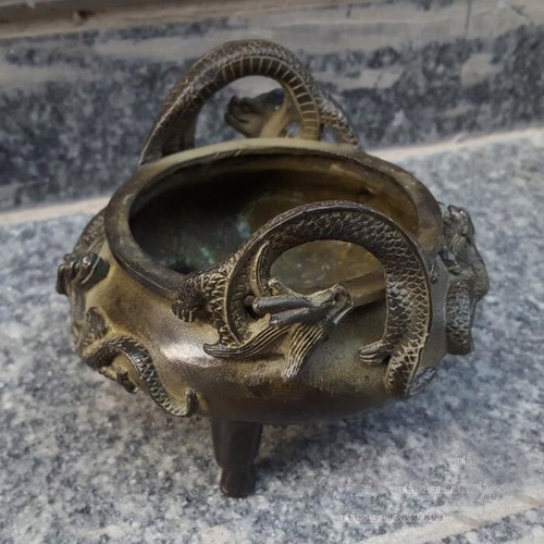 Quemadores de incienso de bronce de colección estatua tallada dragón Qianlong olla incensaria de la suerte - Imagen 11 de 11