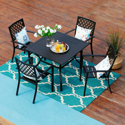 Piece Patio Furniture Sets Indoor Outdoor Stackable Chairs Metal
