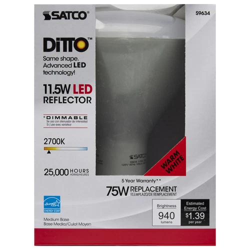 Satco S9634 11.5W =75W BR40 LED 2700K Warm White 120V Medium E26 Base 940 Lumen - Picture 9 of 16