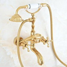 Gold Color Brass Wall Mount Clawfoot Bathroom Tub Faucet Hand Shower Mixer Tap