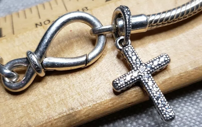 Pandora Infinity clasp bracelet 925 sterling silver cross charm G87