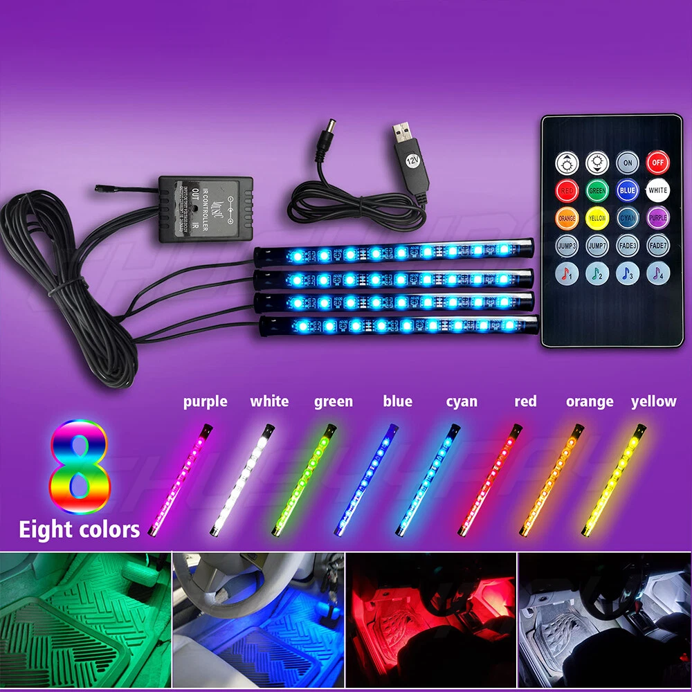 4X 36 LED RGB Car Interior Footwell LED Strip Lights BT Remote Control Music USB