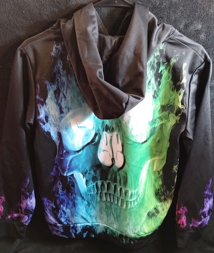 Funnycokid Flaming Skull Hoodie L Pullover All Over Print - Picture 2 of 7