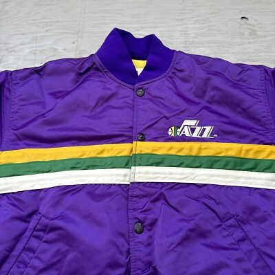 Vintage 80s NBA Starter Utah Jazz Satin Basketball Jacket Sz Large