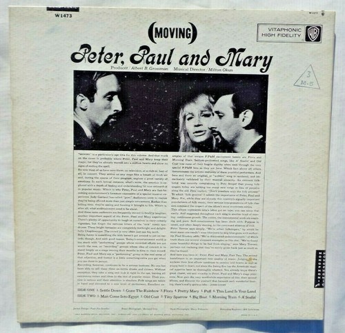 Peter Paul & Mary (Moving) 1963 Warner Bros. W-1589 Pitman 1-F/1-AB Pressing VG - Picture 2 of 12