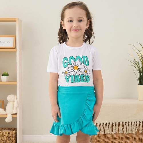 HSOXLQF Kids Toddler Girl Summer Clothes Letter Printed T-Shirt Top+ Floral S... - Picture 4 of 7