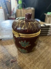 Harry & David Acorn Trinket Box Place Card Holder Ceramic Hinged Box