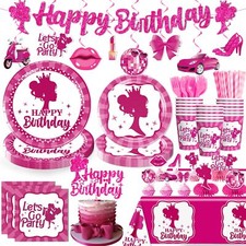 184Pcs Girl Birthday Decorations Serves 25 - Dessert  Lunch Paper Plates Nap...